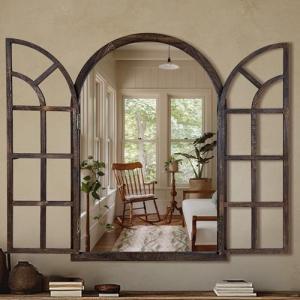 Rustic Arched Wall Mirror - 36"x24" Vintage Design
