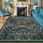 Floral Washable Area Rug for Living Room