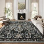 Washable 8x10 Floral Non-Slip Area Rug