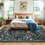 Floral Washable Area Rug for Living Room