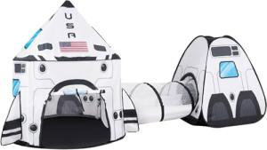 JOYIN White Rocket Ship Play Tent with Tunnel