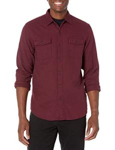 Men's Slim-Fit Flannel Shirt - Burgundy Plaid