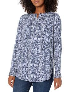 Amazon Essentials Women's Long-Sleeve Navy Petals Blouse