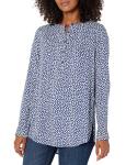 Amazon Essentials Women's Long-Sleeve Navy Petals Blouse