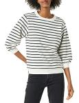 Women's French Terry Crewneck Sweatshirt, Black Stripe