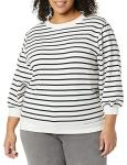 Women's French Terry Crewneck Sweatshirt, Black Stripe