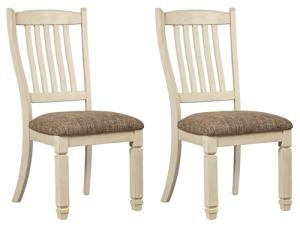 Set of 2 Antique White Upholstered Dining Chairs