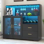 LED Bar Cabinet with Wine Rack and Drawers