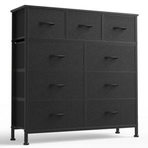 DUMOS 9 Drawer Fabric Storage Dresser - Matte Black