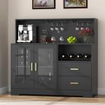 LED Bar Cabinet with Wine Rack and Drawers