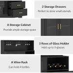 LED Bar Cabinet with Wine Rack and Drawers