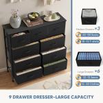 DUMOS 9 Drawer Fabric Storage Dresser - Matte Black