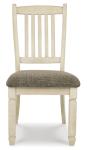 Set of 2 Antique White Upholstered Dining Chairs