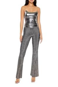 Forever 21 Women's Grey Glitter High-Rise Flare Pants