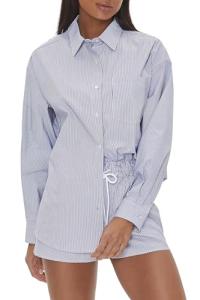 Forever 21 Blue/White Pinstriped Button-Up Shirt