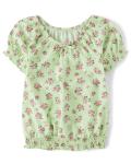 Girls' Smocked Short Sleeve Top - Green Glow