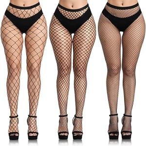 3 Pack Black Fishnet Stockings for Women