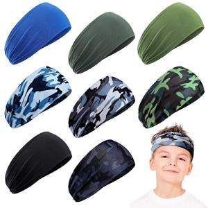 Zhanmai 8 Pack Kids Athletic Headbands - Camo & Solid