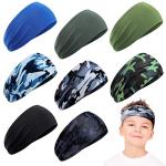 Zhanmai 8 Pack Kids Athletic Headbands - Camo & Solid