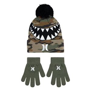 Hurley Kids' Green Camo Beanie and Gloves Set