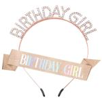 Glitter Rose Gold Birthday Sash and Crown Set
