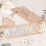 Glitter Rose Gold Birthday Sash and Crown Set