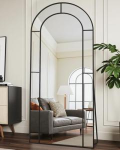 58" x 21" Arched Floor Mirror - Black Metal Frame