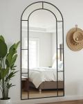 58" x 21" Arched Floor Mirror - Black Metal Frame