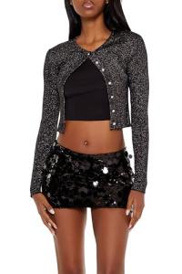 Forever 21 Women's Black Faux Pearl Glitter Cardigan