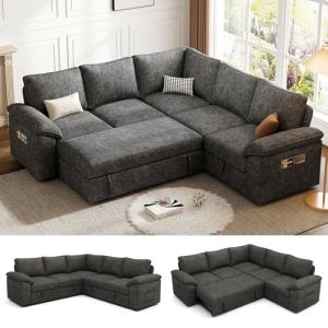 85 Inch L-Shaped Sectional Sofa with Pull-Out Bed