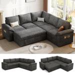 85 Inch L-Shaped Sectional Sofa with Pull-Out Bed