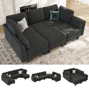 Dowiean 6-Seater Modular Sleeper Sofa, Dark Grey