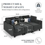 Dowiean 6-Seater Modular Sleeper Sofa, Dark Grey