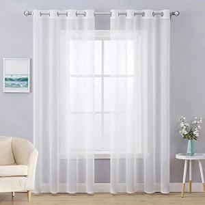 MIULEE White Sheer Curtains with Grommets - 2 Panels
