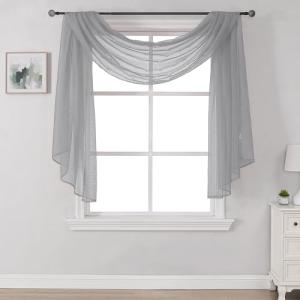 Soft Gray Semi Sheer Window Scarf Valance