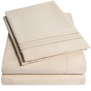 Queen Beige Cream Luxury Bed Sheet Set