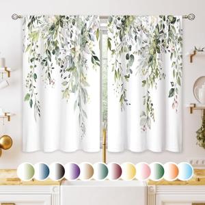 Eucalyptus Floral Kitchen Window Curtains - Sage Green