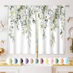 Eucalyptus Floral Kitchen Window Curtains - Sage Green