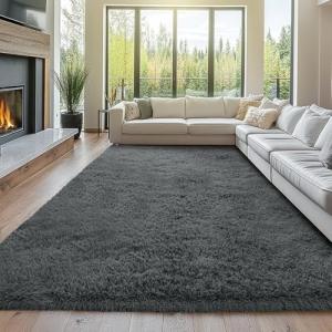 Fluffy Grey 8x10 Area Rug for Living Room