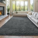 Fluffy Grey 8x10 Area Rug for Living Room