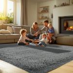 Fluffy Grey 8x10 Area Rug for Living Room