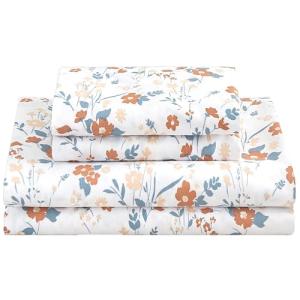 Softan Floral Orange Queen Sheet Set - 4 Pieces