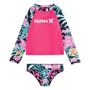 Hurley Girls' Long Sleeve Rash Guard Swimsuit Set