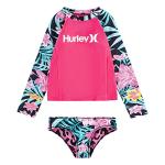 Hurley Girls' Long Sleeve Rash Guard Swimsuit Set