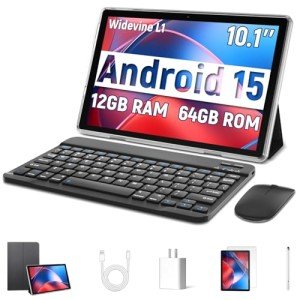 10.1" Android 15 Tablet with Keyboard and Accessories