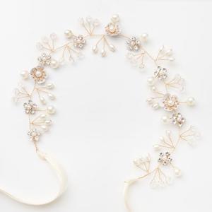 Gold Flower Girl Headband with Rhinestones and Pearls