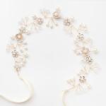 Gold Flower Girl Headband with Rhinestones and Pearls