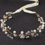 Gold Flower Girl Headband with Rhinestones and Pearls