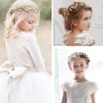 Gold Flower Girl Headband with Rhinestones and Pearls