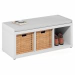 Furinno White Storage Bench with Padded Cushion